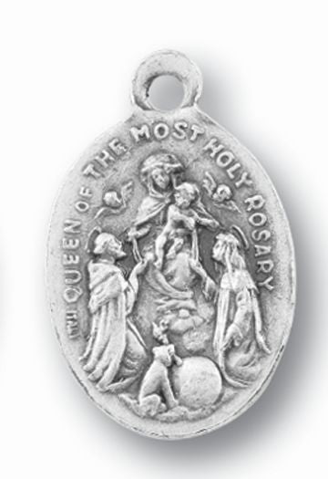 Small Oval Saint Dominic -Our Lady of the Rosary Silver Oxidized Medal Charm, Pack of 5 Medals