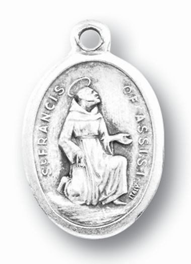 Small Oval Saint of Francis Assisi - Pray for Us Silver Oxidized Medal Charm, Pack of 5 Medals