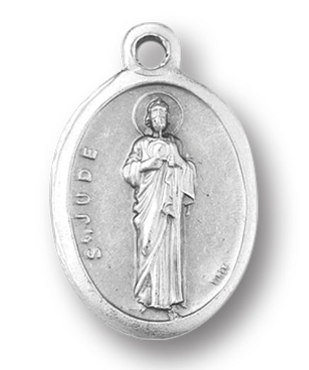 Small Oval Saint Jude - Pray for Us Silver Oxidized Medal Charm, Pack of 5 Medals
