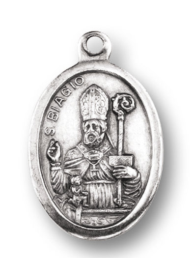 Small Oval Saint Blaise - Pray for Us Silver Oxidized Medal Charm, Pack of 5 Medals