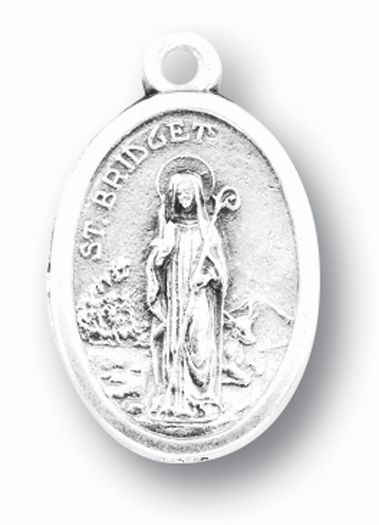 Small Oval Saint Bridget - Pray for Us Silver Oxidized Medal Charm, Pack of 5 Medals