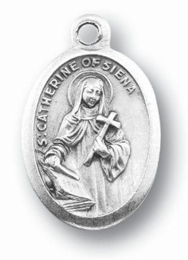 Small Oval Saint Catherine - Pray for Us Silver Oxidized Medal Charm, Pack of 5 Medals