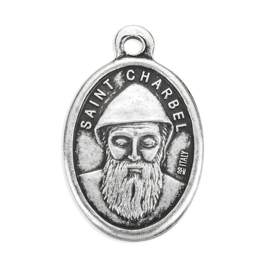 Small Oval Saint Charbel Pray for Us Medal Charm Pack of 5