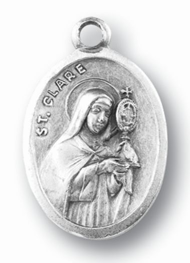 Small Oval Saint Clare Pray for Us Silver Medal Pack of 5