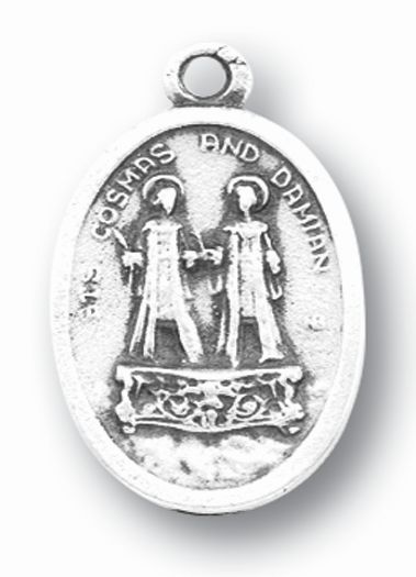 Small Oval Saint Cosmos - Saint Damian Silver Oxidized Medal Charm, Pack of 5 Medals