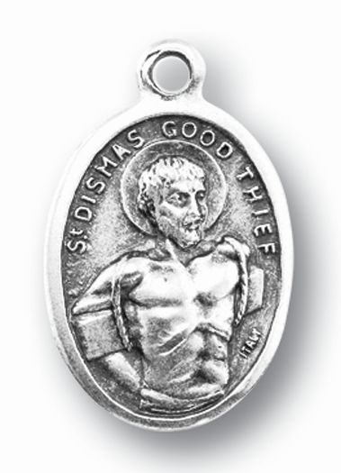 Small Oval Saint Dismas - Saint Joseph Silver Oxidized Medal Charm, Pack of 5 Medals