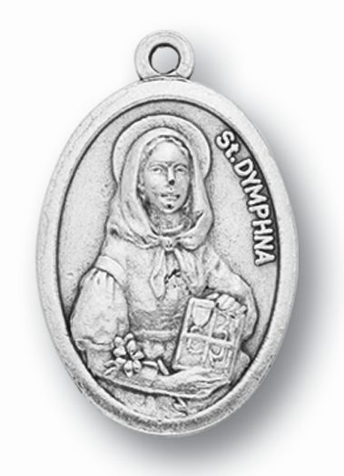 Small Oval Saint Dymphna - Pray for Us Silver Oxidized Medal Charm, Pack of 5 Medals
