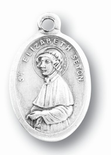 Small Oval Saint Elizabeth Seton - Pray for Us Silver Oxidized Medal Charm, Pack of 5 Medals