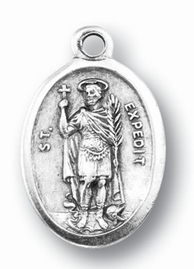 Small Oval Saint Expedite -Guardian Angel Silver Oxidized Medal Charm, Pack of 5 Medals