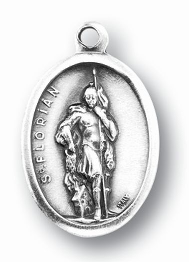 Small Oval Saint Florian - Pray for Us Silver Oxidized Medal Charm, Pack of 5 Medals