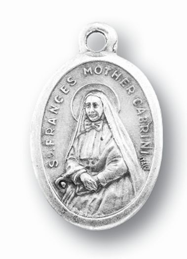 Small Oval Saint Frances Mother Cabrini - Pray for Us Silver Oxidized Medal Charm, Pack of 5 Medals