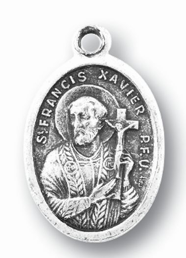 Small Oval Saint Francis Xavier - Pray for Us Silver Oxidized Medal Charm, Pack of 5 Medals