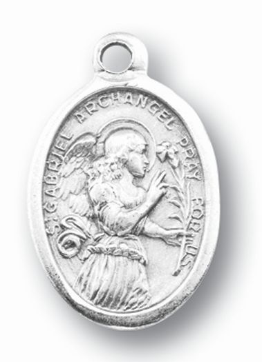 Small Oval Saint Gabriel Archangel - Pray for Us Silver Oxidized Medal Charm, Pack of 5 Medals