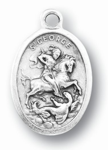 Small Oval Saint George - Pray for Us Silver Oxidized Medal Charm, Pack of 5 Medals