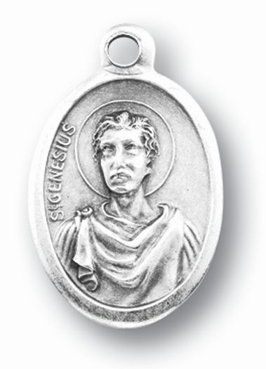 Small Oval Saint Genesius - Pray for Us Silver Oxidized Medal Charm, Pack of 5 Medals