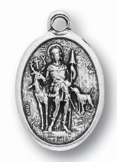 Small Oval Saint Hubert - Pray for Us Silver Oxidized Medal Charm, Pack of 5 Medals