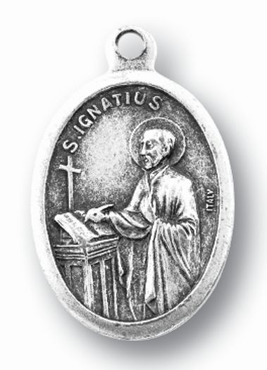 Small Oval Saint Ignatius of Loyola - Pray for Us Silver Oxidized Medal Charm, Pack of 5 Medals