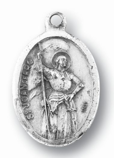 Small Oval Saint Joan of Arc Silver Oxidized Medal Charm Pack of 5 Medals