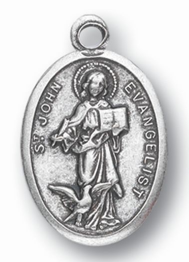 Small Oval Saint John Evangelist - Pray for Us Silver Oxidized Medal Charm, Pack of 5 Medals