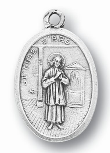 Small Oval Saint John Vianney -Pray for Us Silver Oxidized Medal Charm, Pack of 5 Medals