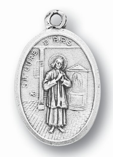 Small Oval Saint John Vianney Silver Oxidized Medal Charm Pack of 5 Medals