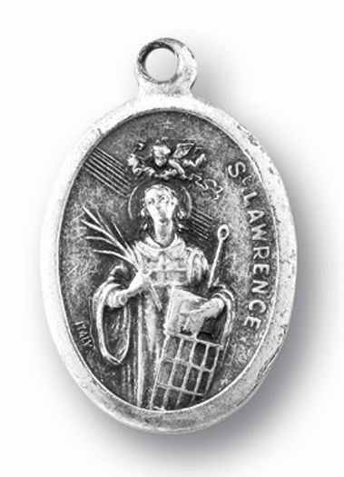 Small Oval Saint Lawrence - Pray for Us Silver Oxidized Medal Charm, Pack of 5 Medals