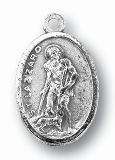 Small Oval Saint Lazarus Pray for Us Silver Oxidized Medal Charm Pack of 5 Medals