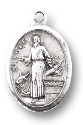 Small Oval Saint Luke Pray for Us Silver Oxidized Medal Charm Pack of 5 Medals
