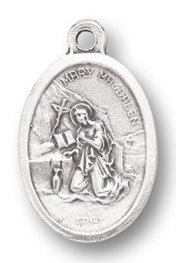 Small Oval Saint Mary Magdalene Silver Oxidized Medal Charm Pack of 5 Medals