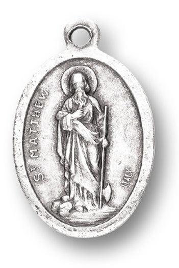 Small Oval Saint Matthew Pray for Us Silver Medal Charm Pack