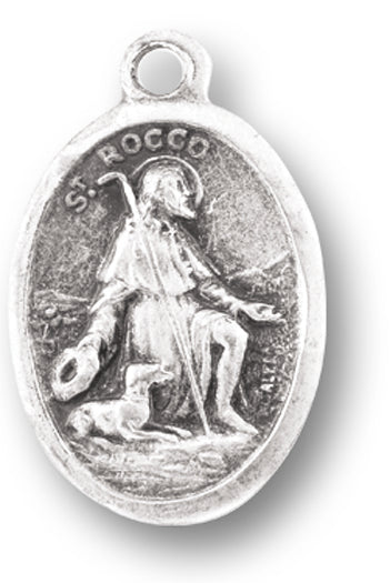 Small Oval Saint Rocco Pray for Us Silver Medal Charm Pack