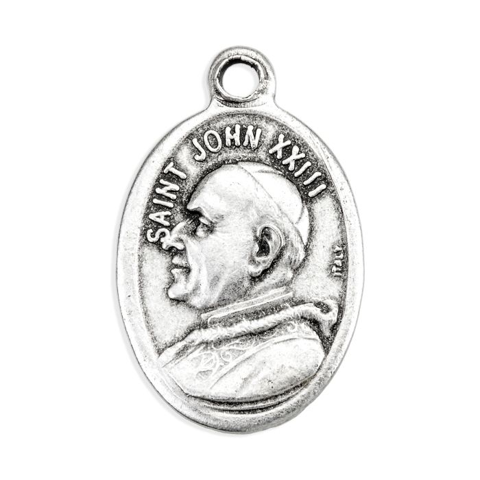 Small Oval Saint John XXIII -Pray for Us Silver Oxidized Medal Charm, Pack of 5 Medals