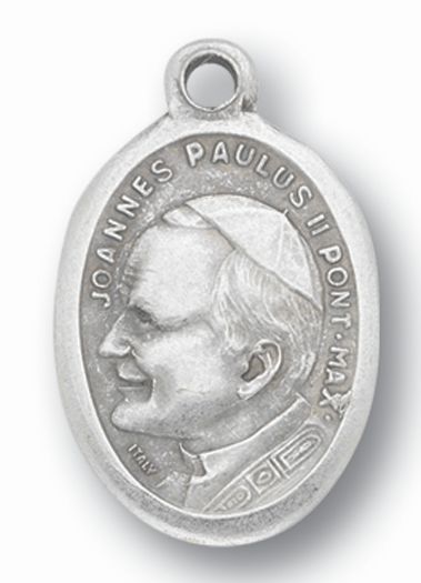 Small Oval Saint John Paul II - Pray for Us Silver Oxidized Medal Charm, Pack of 5 Medals