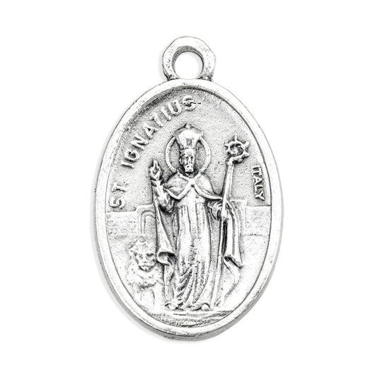 Small Oval Saint Ignatius of Antioch - Pray for Us Silver Oxidized Medal Charm, Pack of 5 Medals
