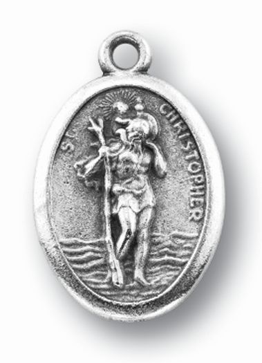 Small Oval Saint Christopher - Pray for Us Silver Oxidized Medal Charm, Pack of 5 Medals
