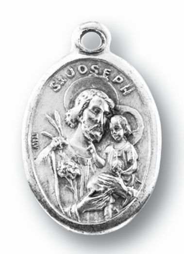 Small Oval Saint Joseph - Sacred Heart of Jesus Silver Oxidized Medal Charm, Pack of 5 Medals