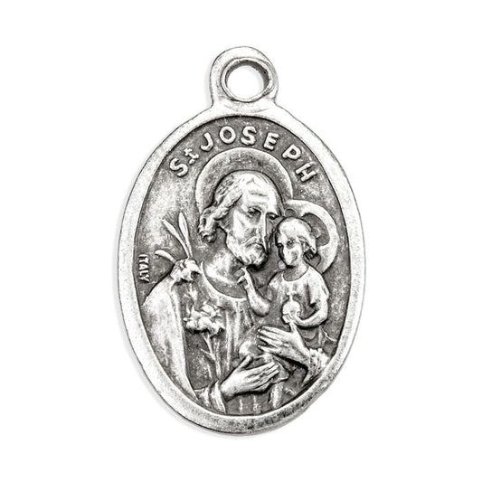 Small Oval Saint Joseph - Pray for Us Silver Oxidized Medal Charm, Pack of 5 Medals