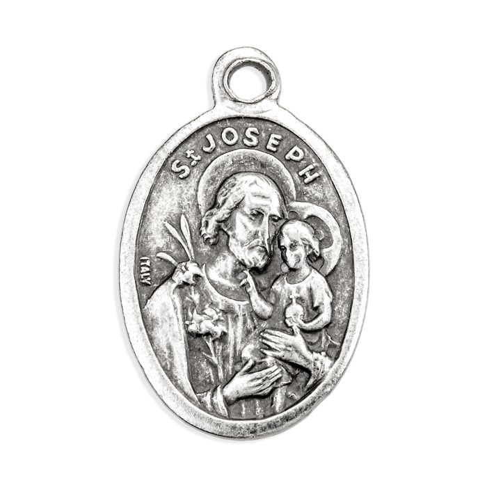 Small Oval Saint Joseph Silver Oxidized Medal Charm Pack