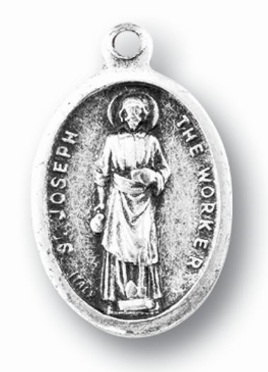 Small Oval Saint Joseph the Worker - Pray for Us Silver Oxidized Medal Charm, Pack of 5 Medals