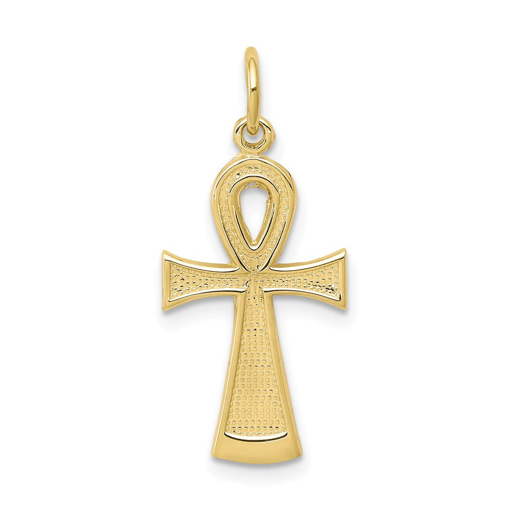 Extel Large 10k Gold Solid Flat-Backed Ankh/Egyptian Cross Pendant Charm, Made in USA