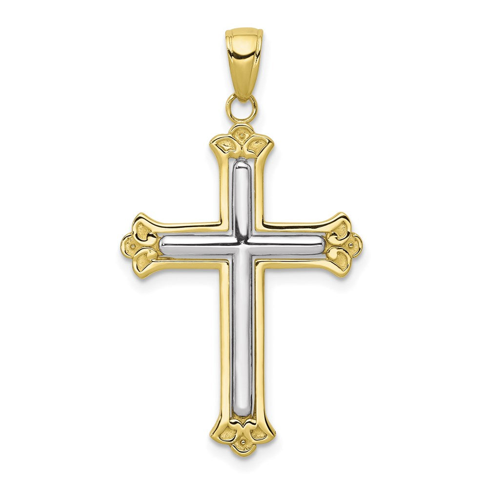 Extel Large 10K Two-tone Cross in Budded Yellow Cross Frame Pendant Charm