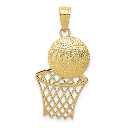 Extel Large 10k Gold Basketball & Net Pendant Made in USA