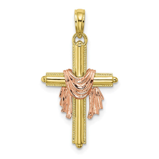 Extel Large 10K Two-Tone Cross with Draped Charm Pendant
