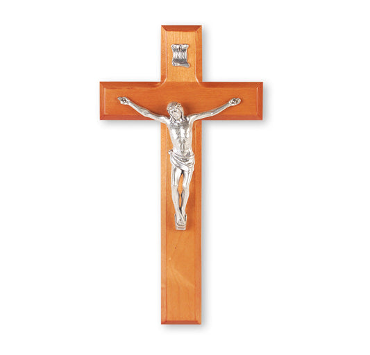 Large Catholic Natural Cherry Wood Wall Crucifix, 10", for Home, Office, Over Door