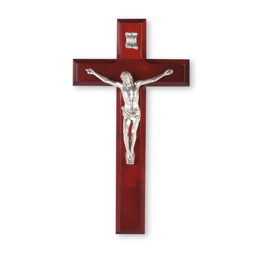 Large Catholic Dark Cherry Wood Wall Crucifix, 10", for Home, Office, Over Door