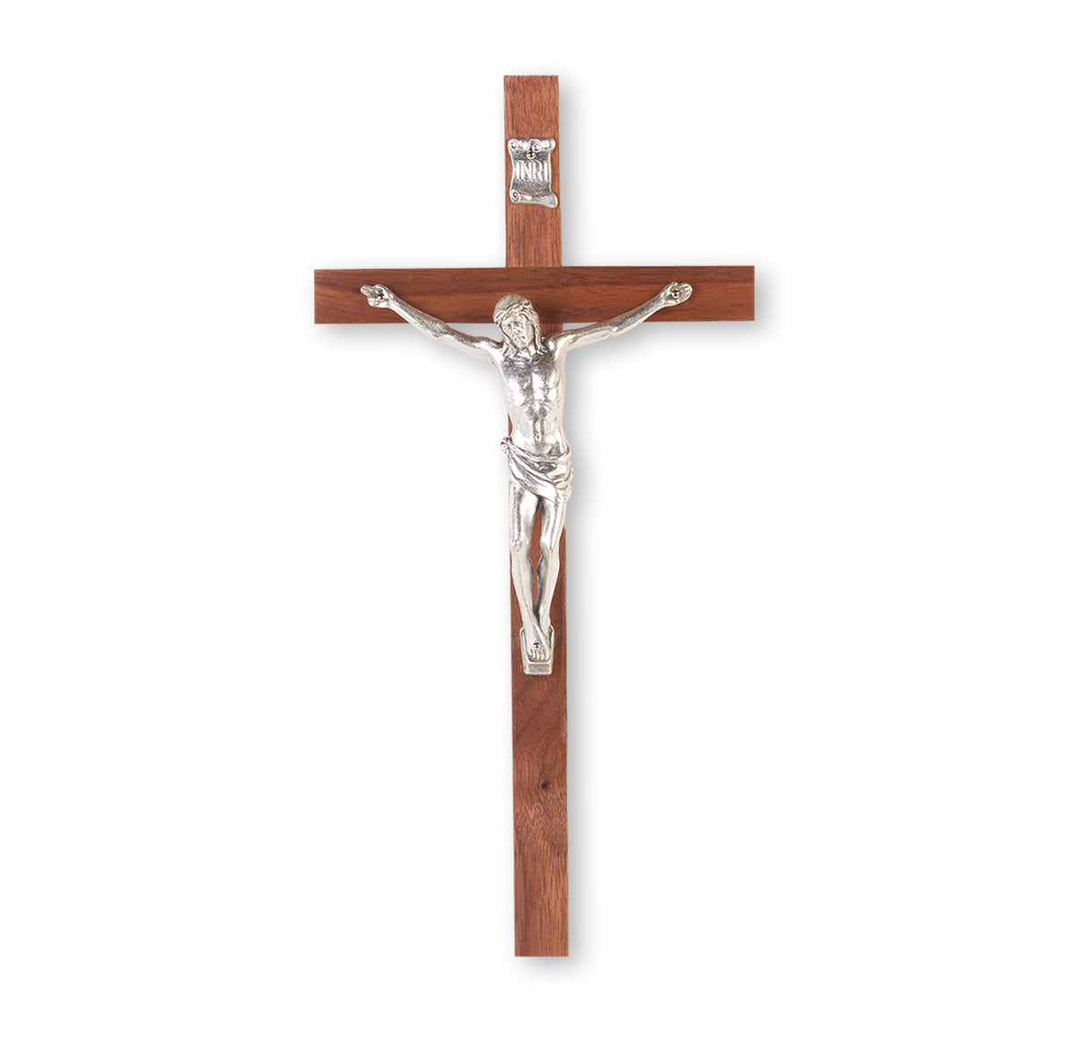 Large Catholic Walnut Wood Wall Crucifix, 10 Inch Home Office