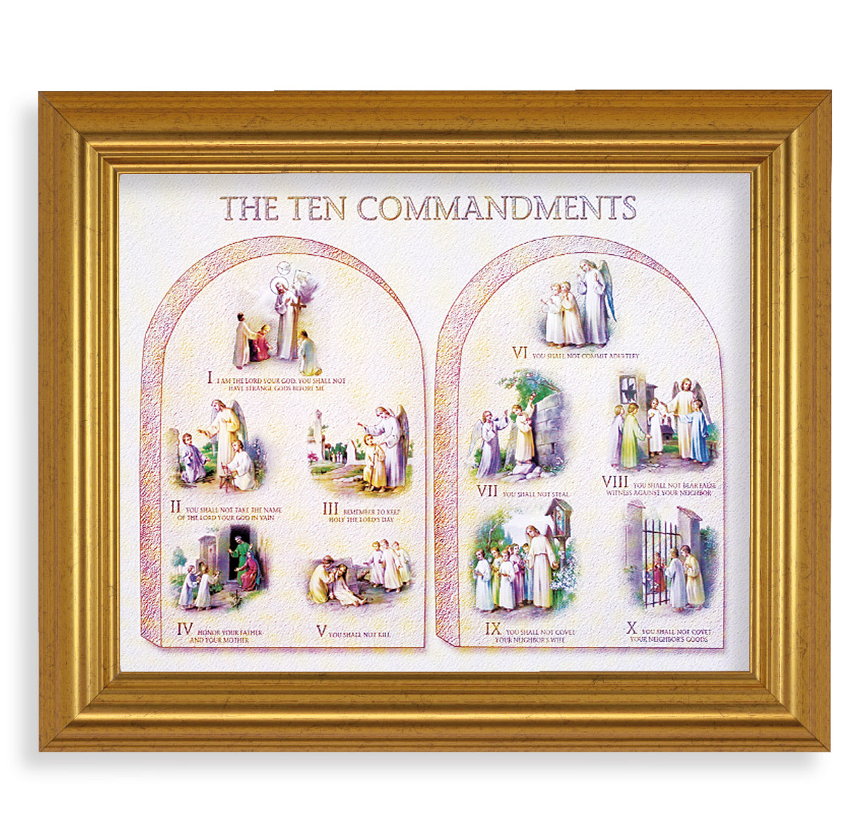 Ten Commandments Picture Framed Wall Art Decor, Large, Antique Gold-Leaf Classic Frame