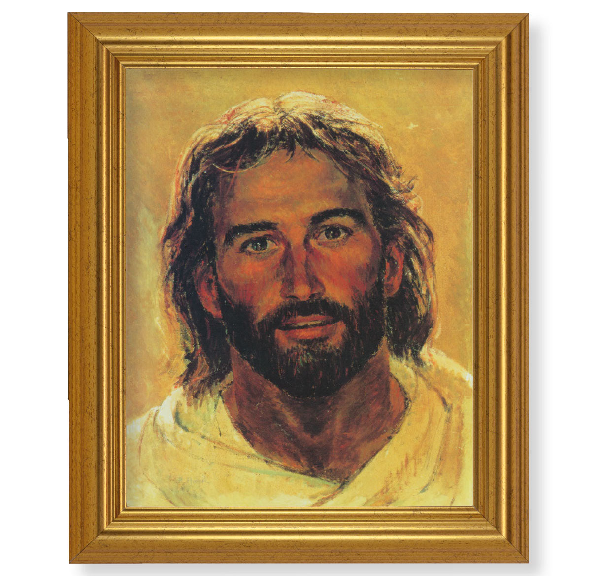 Head of Christ Picture Framed Wall Art Decor, Large, Antique Gold-Leaf Classic Frame