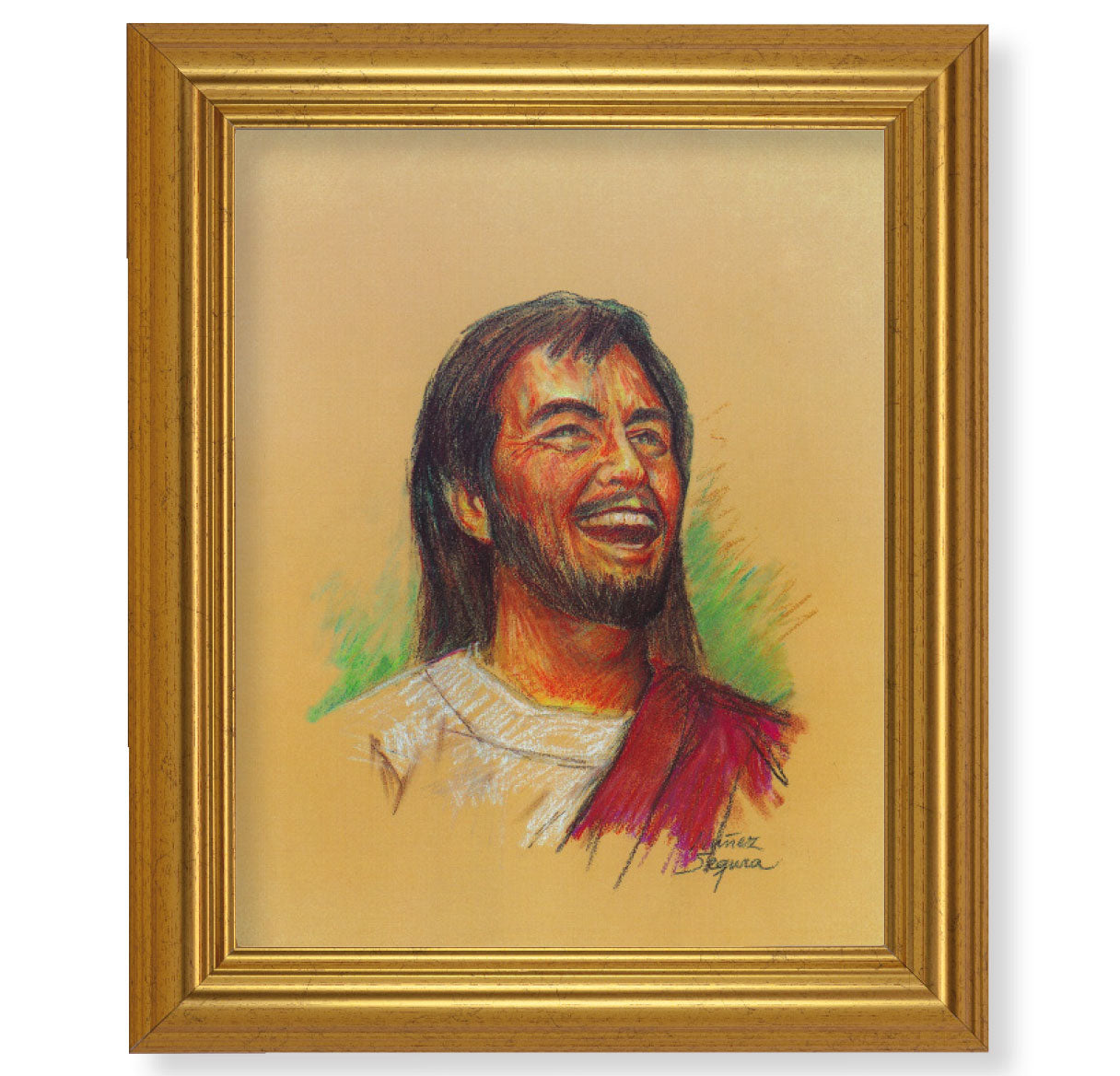 Laughing Jesus Picture Framed Wall Art Decor Large Frame