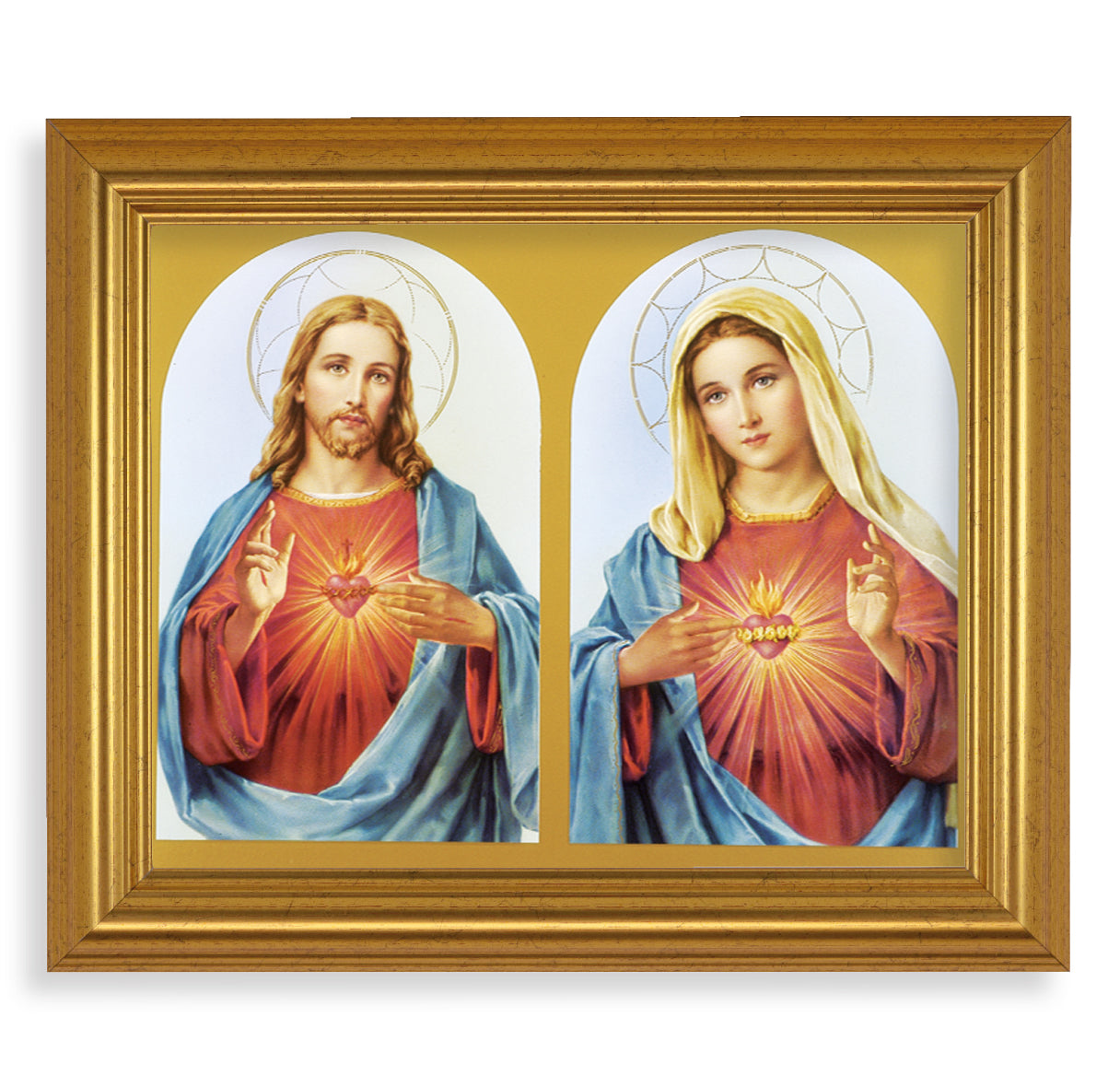 The Sacred Hearts Picture Framed Wall Art Decor, Large, Antique Gold-Leaf Classic Frame